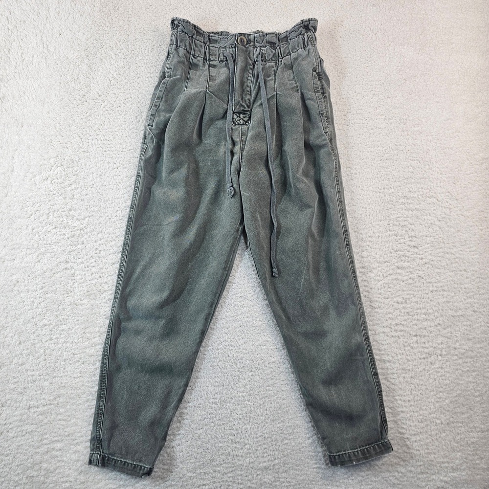 Free People Paperbag Waist Tapered Pants Olive Green XS Button Fly Drawstring - Picture 1 of 12